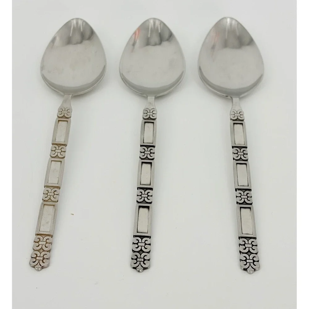 Oneida Community Madrid Stainless Serving Spoons Set of 3 No Black Accents
